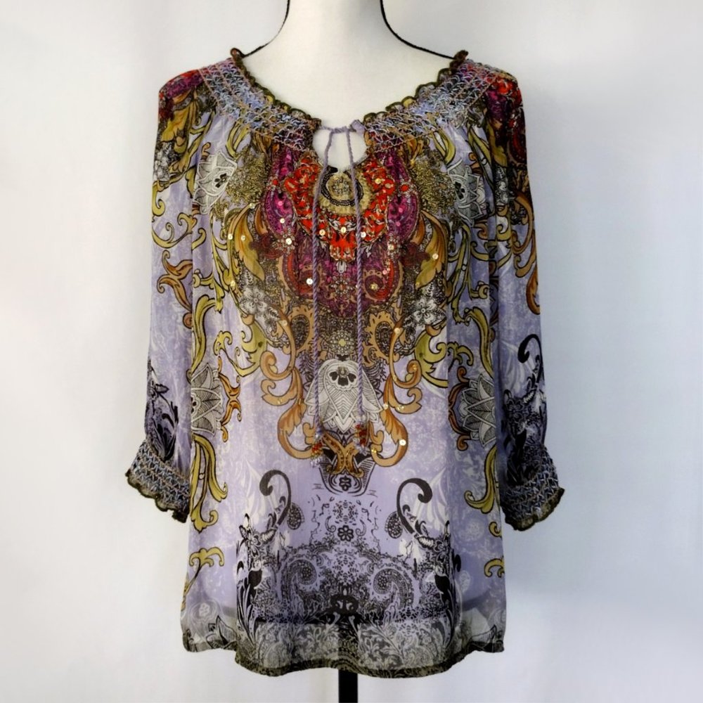 Bila Multicolored Boho Sequined Rayon Top